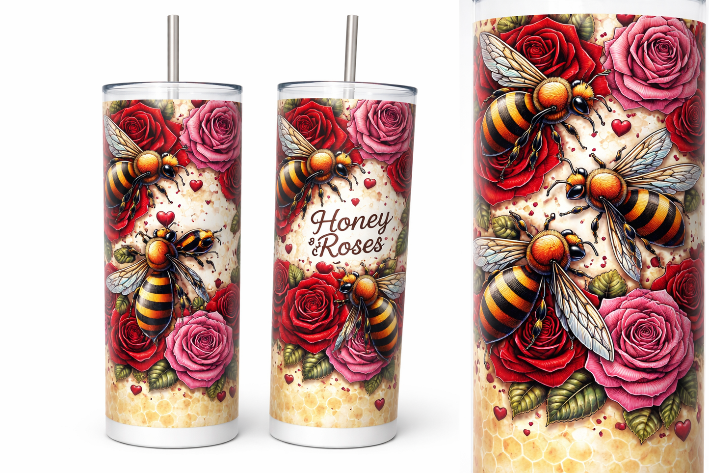 Bee Mine Floral Wreath 20oz Skinny Tumbler – Valentine Bee Design