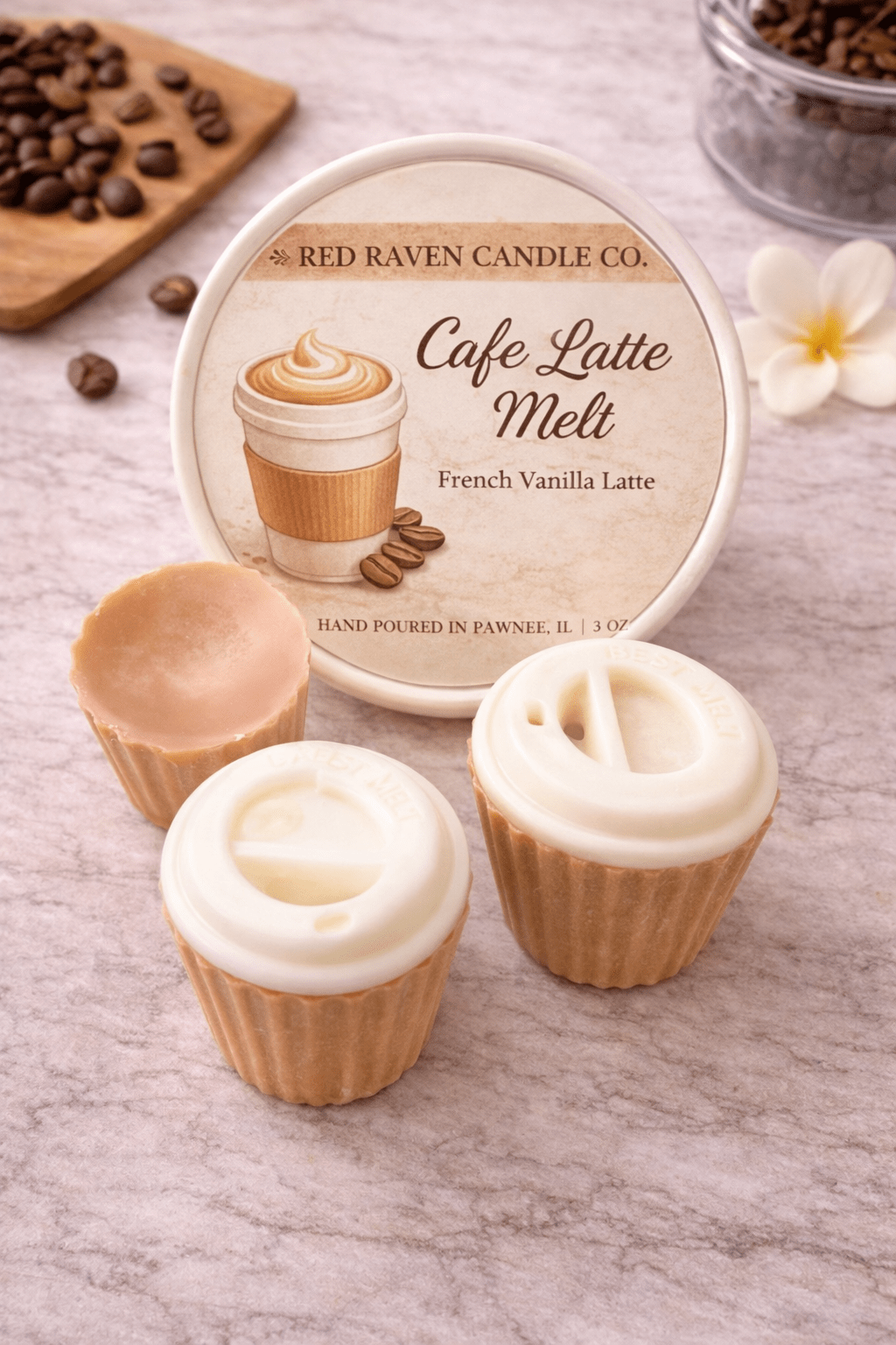 French Vanilla Latte Mini Coffee Cup Wax Melts – 3 Pack (3oz Total) - Red Raven Candle Co