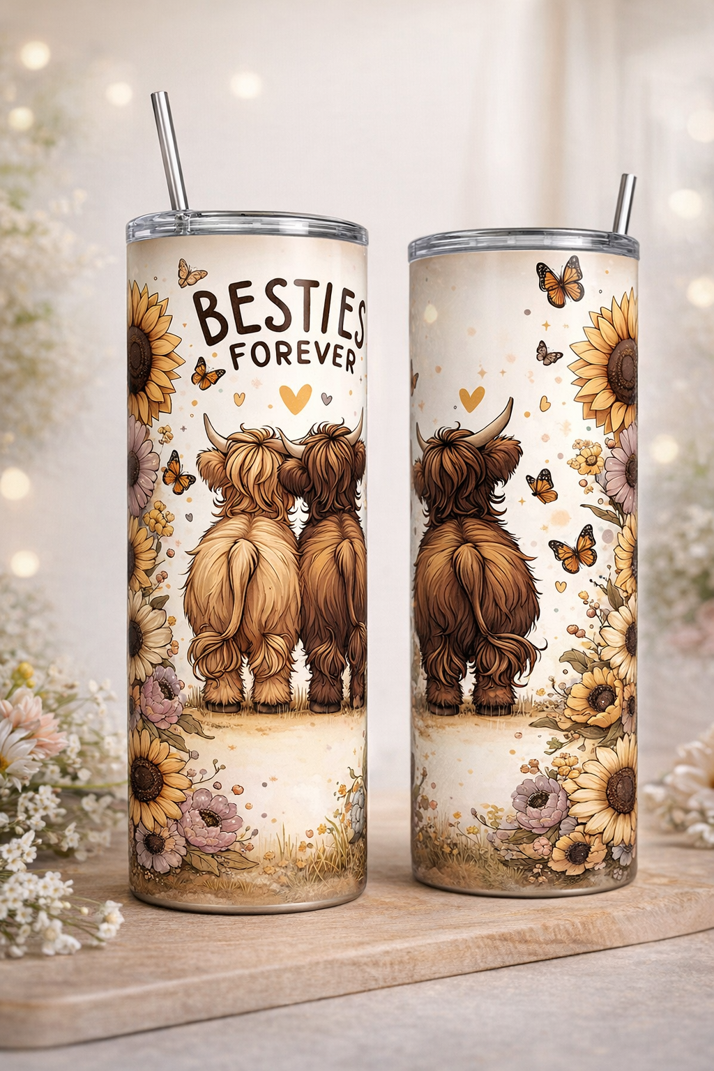 Besties Forever Highland Cow 20oz Skinny Tumbler