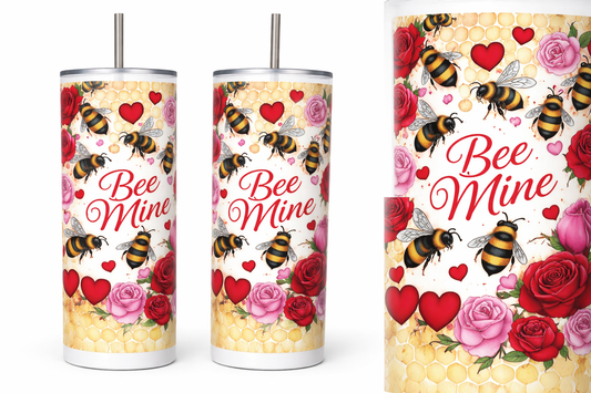 Bee Mine 20oz Skinny Tumbler – Valentine Bee & Rose Design