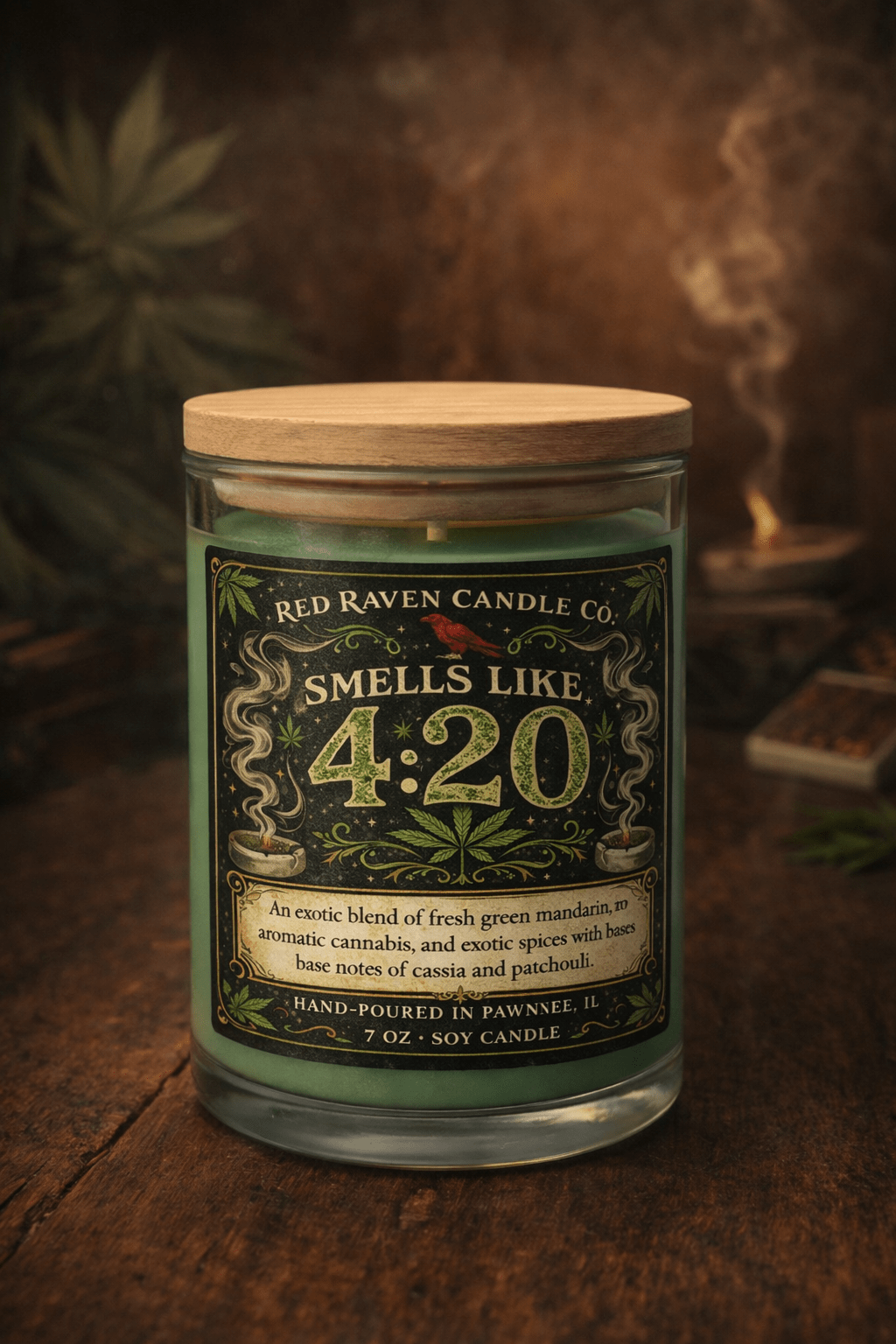 Smells Like 4:20 – Cannabis & Exotic Hemp Candle 7oz Soy Scented Candle - Red Raven Candle Co