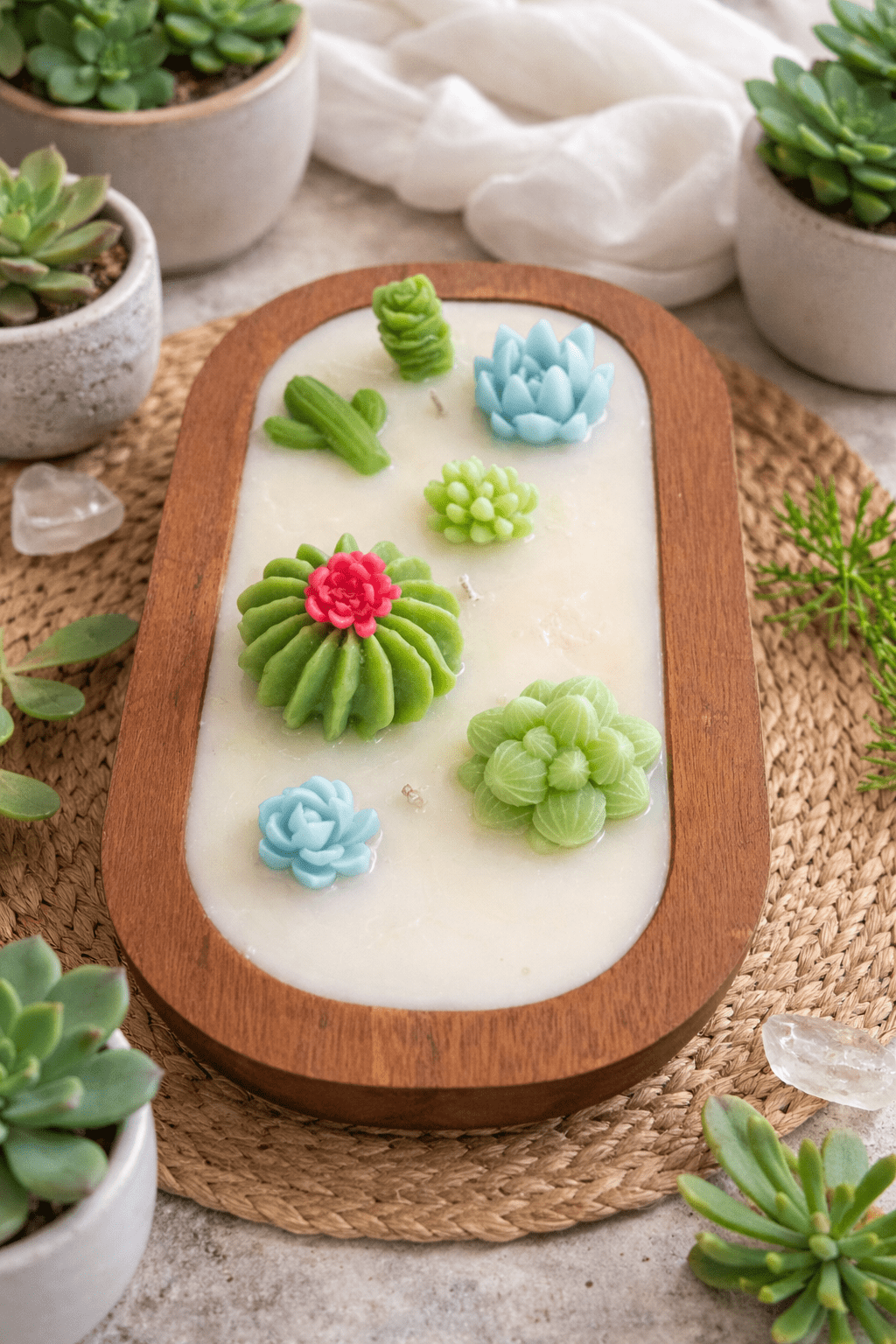 Baja Cactus Bloom Succulent Dough Bowl Candle – 16 oz - Red Raven Candle Co