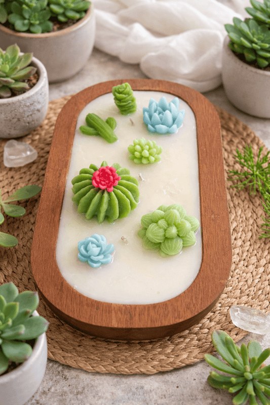 Baja Cactus Bloom Succulent Dough Bowl Candle – 16 oz - Red Raven Candle Co