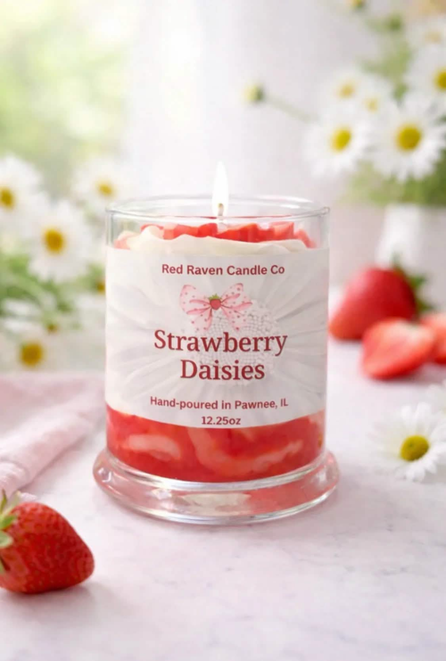 Strawberry Daisies – Fresh Strawberry Scented Candle - Red Raven Candle Co
