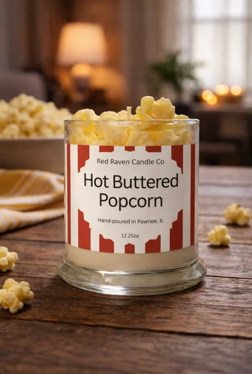 Hot Buttered Popcorn Scented Candle – Movie Night Favorite - Red Raven Candle Co