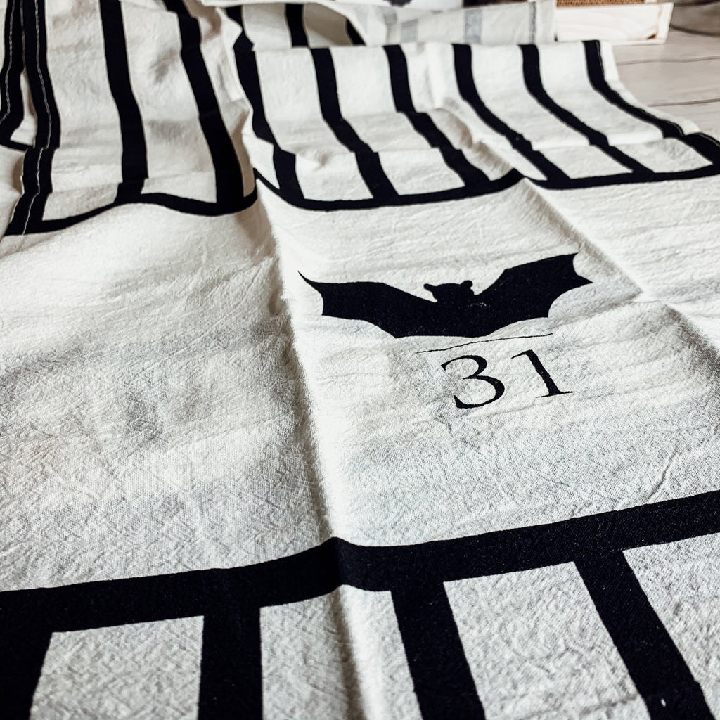 Halloween Tea Towel Bat 31 Vs Mummy Black White Cotton Dish Towel Kitchen Hand Towel Decor