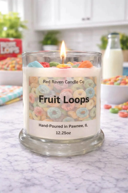 Fruit Loops Cereal Dessert Candle – 12oz Cereal Inspired Soy Scented Candle - Red Raven Candle Co