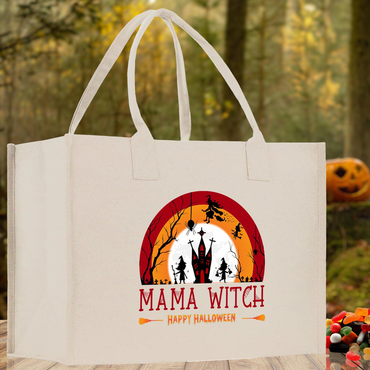 Halloween Trick or Treat Tote Bag Halloween Tote Bag for Kids Halloween Gift Halloween Candy Bag Halloween Doodles Cute Canvas Tote Bag