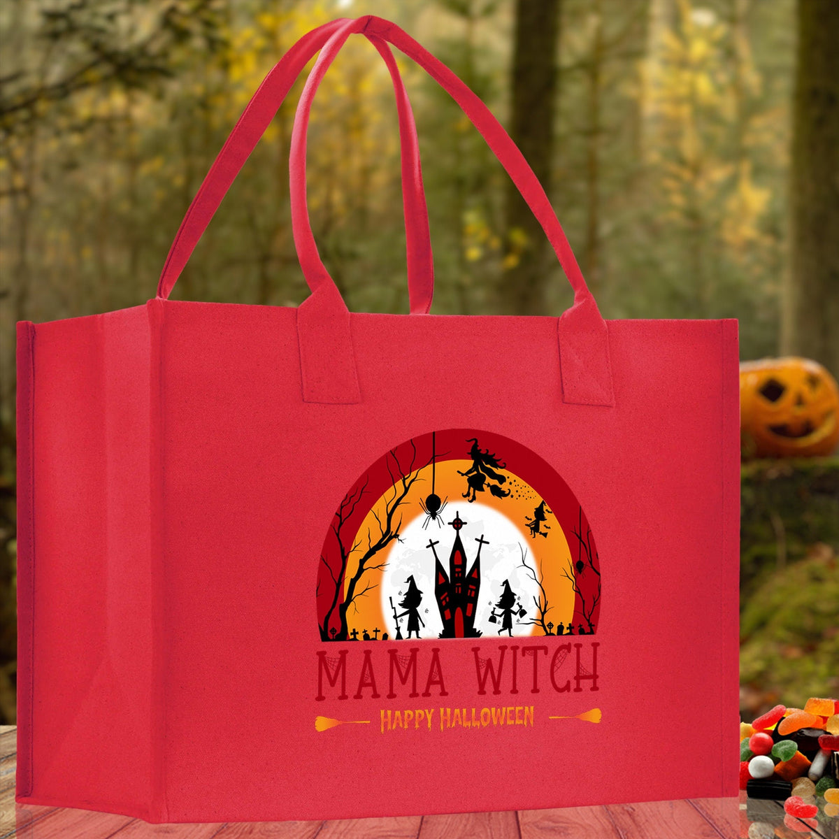 Halloween Trick or Treat Tote Bag Halloween Tote Bag for Kids Halloween Gift Halloween Candy Bag Halloween Doodles Cute Canvas Tote Bag